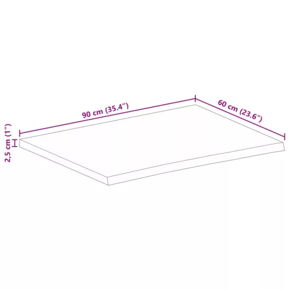 tömör mangófa természetes élű asztallap 90 x 60 x 2,5 cm