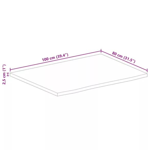 tömör mangófa természetes élű asztallap 100 x 80 x 2,5 cm