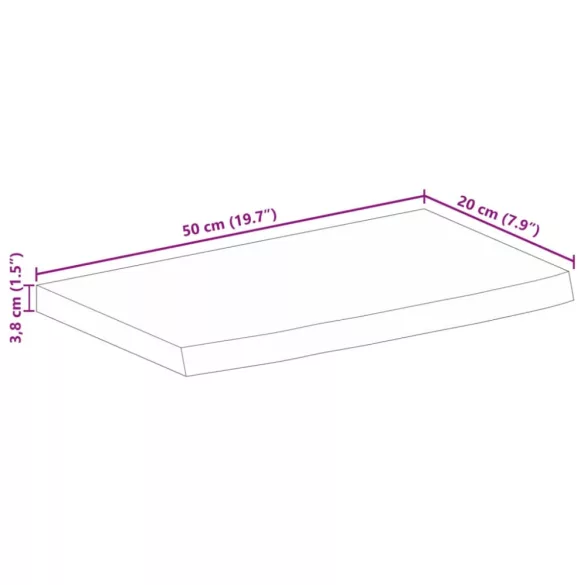 tömör mangófa természetes élű asztallap 50 x 20 x 3,8 cm
