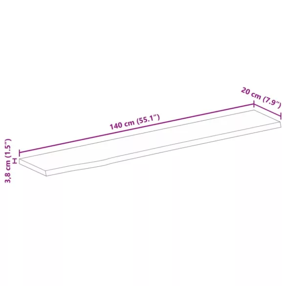 tömör mangófa asztallap természetes éllel 140 x 20 x 3,8 cm