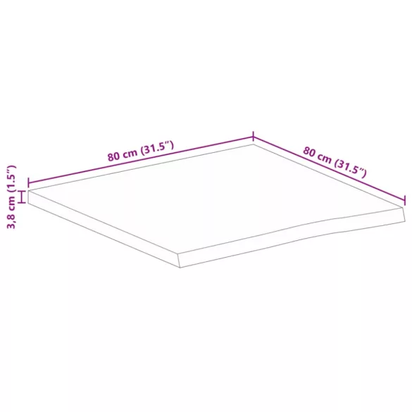 tömör mangófa természetes élű asztallap 80 x 80 x 3,8 cm