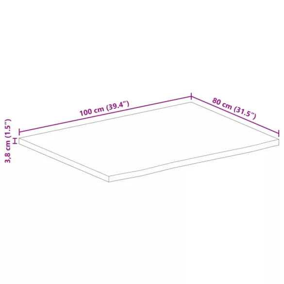 tömör mangófa természetes élű asztallap 100 x 80 x 3,8 cm