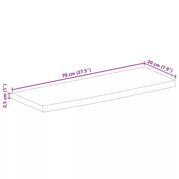 tömör mangófa természetes élű asztallap 70 x 20 x 2,5 cm