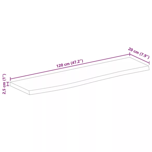 tömör mangófa természetes élű asztallap 120 x 20 x 2,5 cm