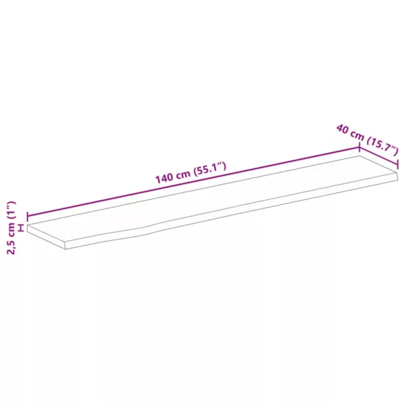 tömör mangófa természetes élű asztallap 140 x 40 x 2,5 cm