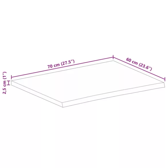 tömör mangófa természetes élű asztallap 70 x 60 x 2,5 cm