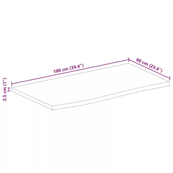 tömör mangófa természetes élű asztallap 100 x 60 x 2,5 cm