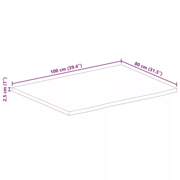 tömör mangófa természetes élű asztallap 100 x 80 x 2,5 cm