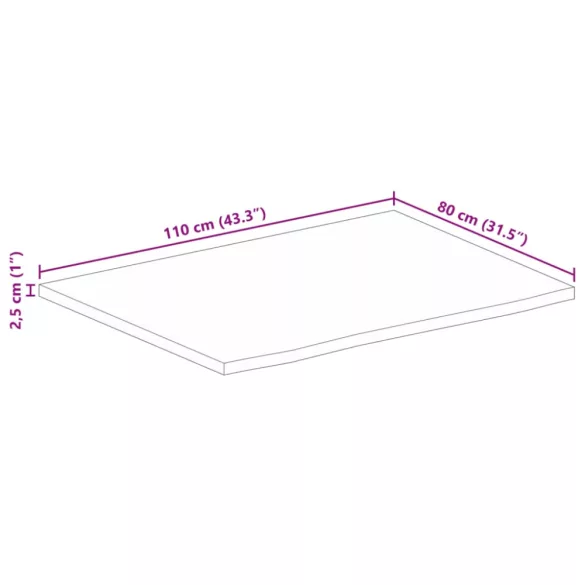 tömör mangófa természetes élű asztallap 110 x 80 x 2,5 cm