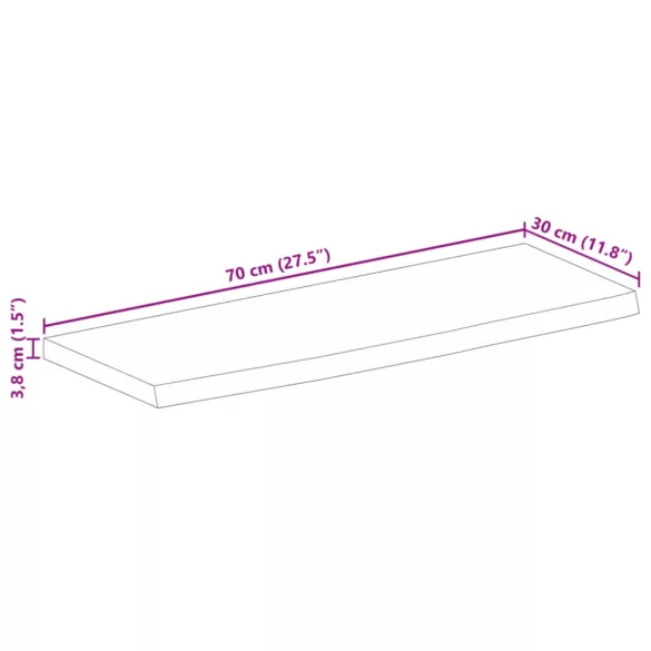 tömör mangófa természetes élű asztallap 70 x 30 x 3,8 cm