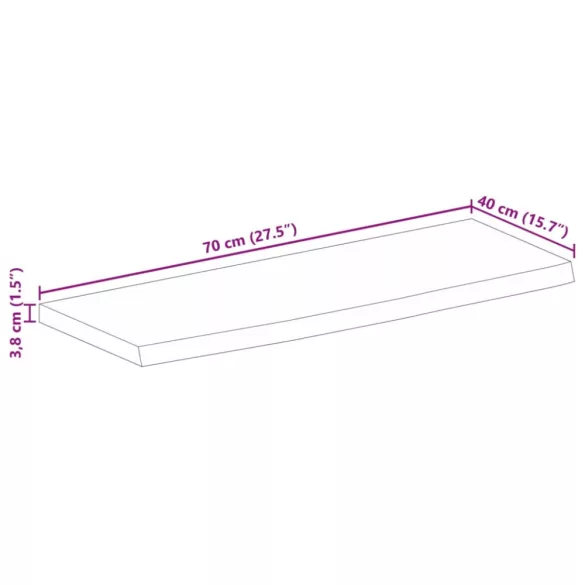 tömör mangófa természetes élű asztallap 70 x 40 x 3,8 cm