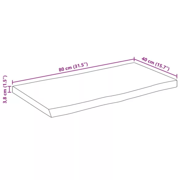 tömör akácfa téglalap alakú asztallap 80 x 40 x 3,8 cm
