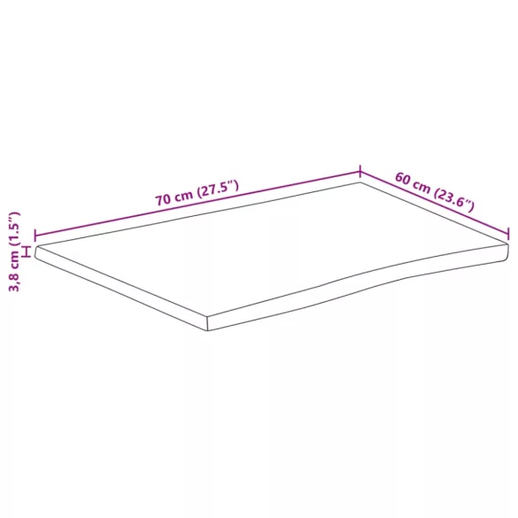 tömör akácfa téglalap alakú asztallap 70x60x3,8 cm