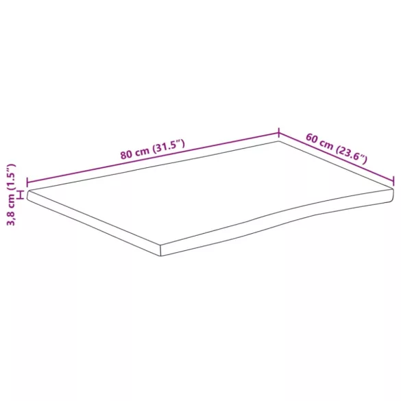 tömör akácfa téglalap alakú asztallap 80x60x3,8 cm