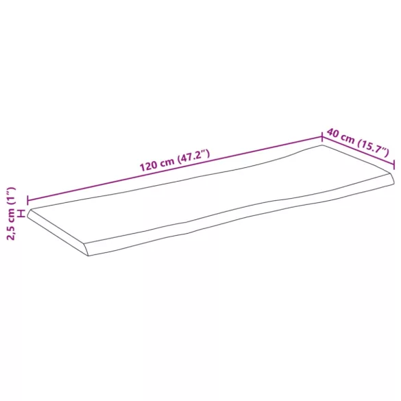 tömör nyers mangófa természetes élű asztallap 120 x 40 x 2,5 cm