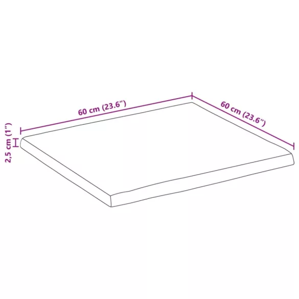 tömör nyers mangófa természetes élű asztallap 60 x 60 x 2,5 cm