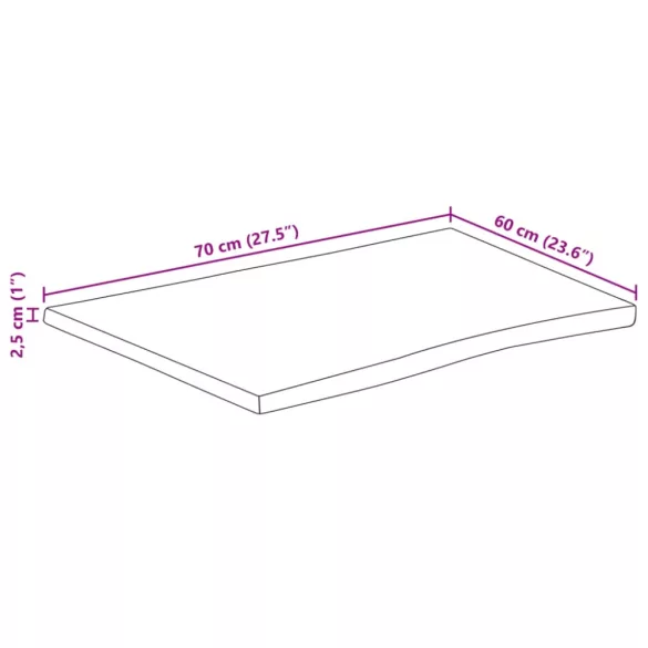 tömör nyers mangófa természetes élű asztallap 70 x 60 x 2,5 cm