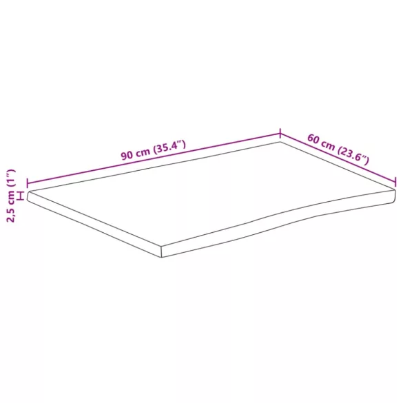 tömör nyers mangófa természetes élű asztallap 90 x 60 x 2,5 cm