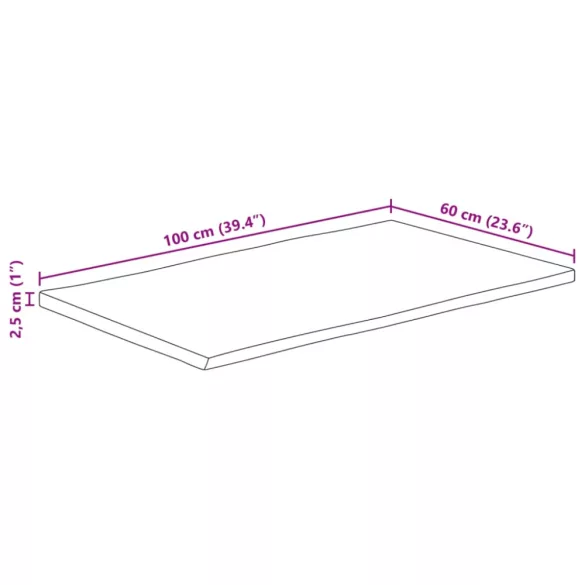 tömör nyers mangófa természetes élű asztallap 100 x 60 x 2,5 cm