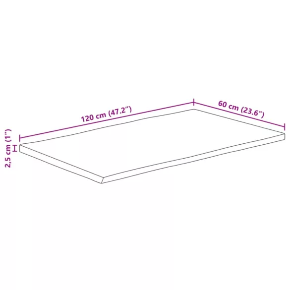 tömör nyers mangófa természetes élű asztallap 120 x 60 x 2,5 cm
