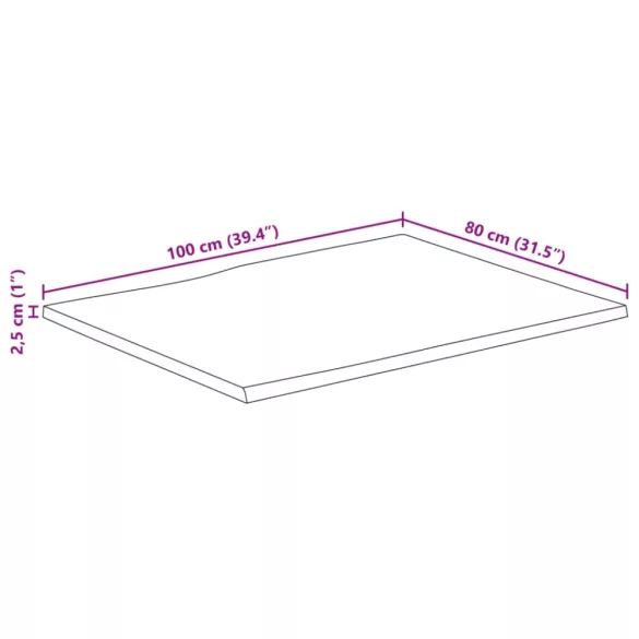tömör nyers mangófa természetes élű asztallap 100 x 80 x 2,5 cm