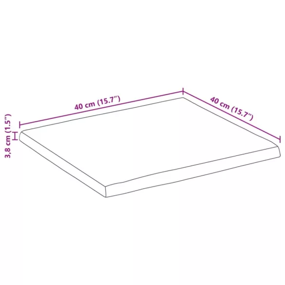 tömör nyers mangófa természetes élű asztallap 40 x 40 x 3,8 cm