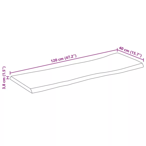 tömör nyers mangófa természetes élű asztallap 120 x 40 x 3,8 cm