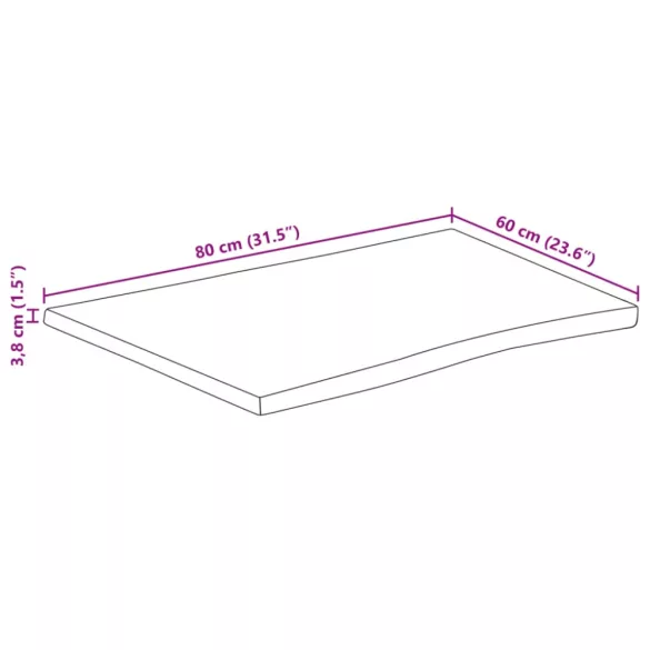 tömör nyers mangófa természetes élű asztallap 80 x 60 x 3,8 cm