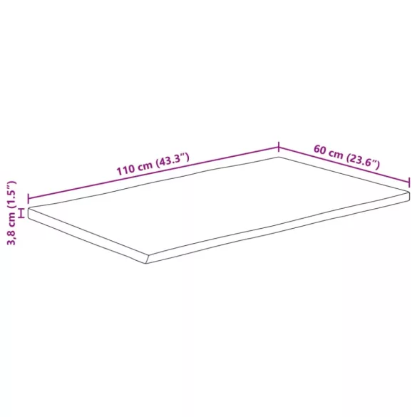 tömör nyers mangófa természetes élű asztallap 110 x 60 x 3,8 cm