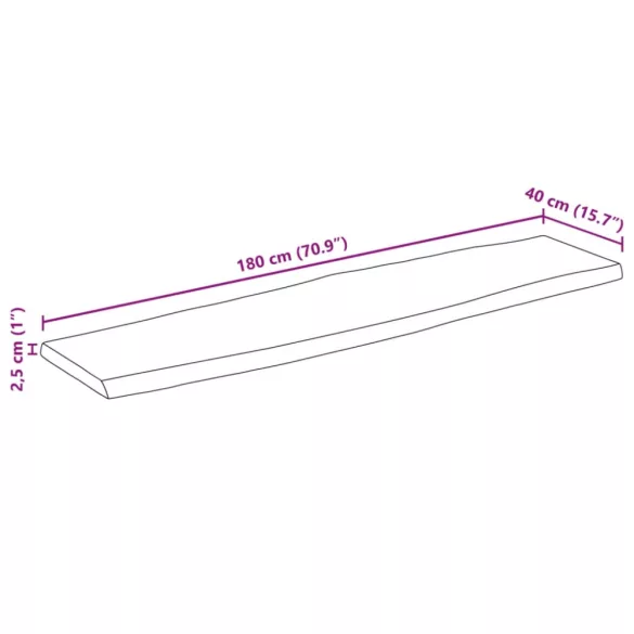 tömör mangófa természetes élű asztallap 180 x 40 x 2,5 cm