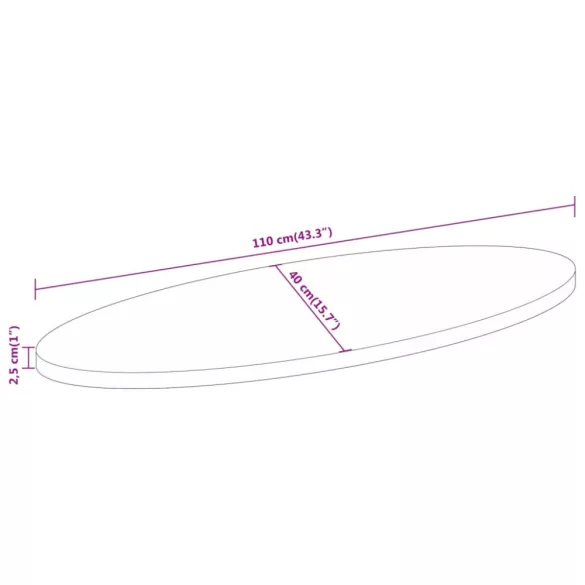 tömör akácfa ovális asztallap 110 x 40 x 2,5 cm