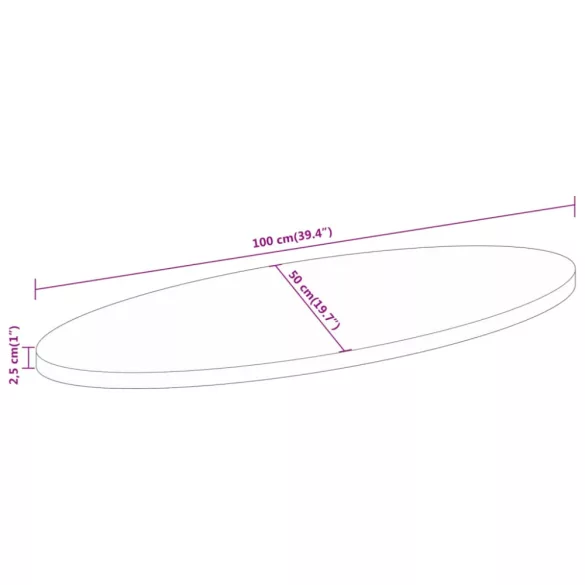 tömör akácfa ovális asztallap 100 x 50 x 2,5 cm