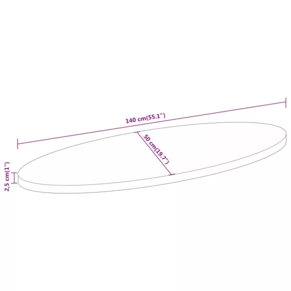 tömör akácfa ovális asztallap 140 x 50 x 2,5 cm