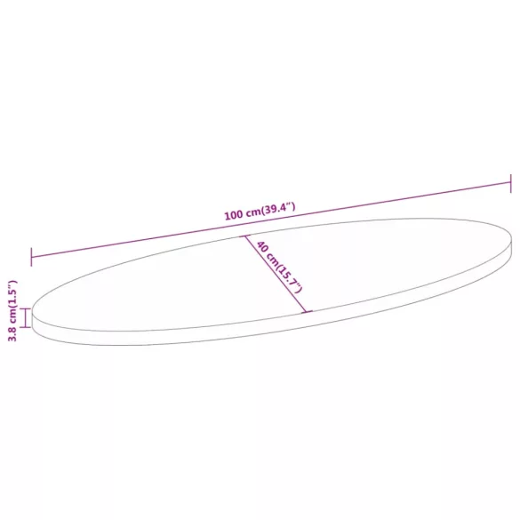 tömör akácfa ovális asztallap 100 x 40 x 3,8 cm