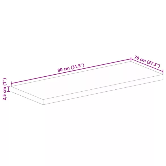 tömör akácfa téglalap alakú asztallap 80x70x2,5 cm