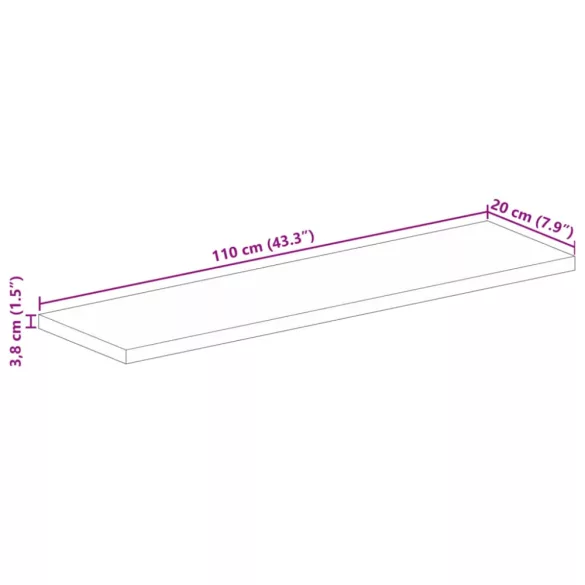tömör akácfa téglalap alakú asztallap 110x20x3,8 cm