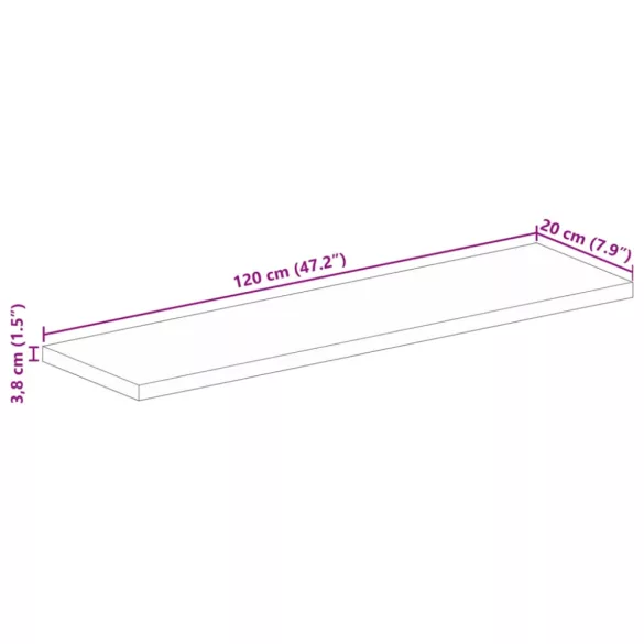 tömör akácfa téglalap alakú asztallap 120x20x3,8 cm