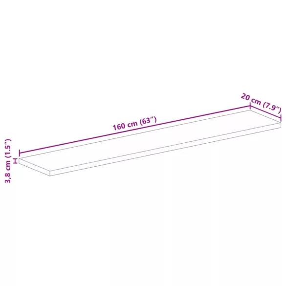 tömör akácfa téglalap alakú asztallap 160x20x3,8 cm