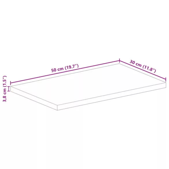 tömör akácfa téglalap alakú asztallap 50x30x3,8 cm