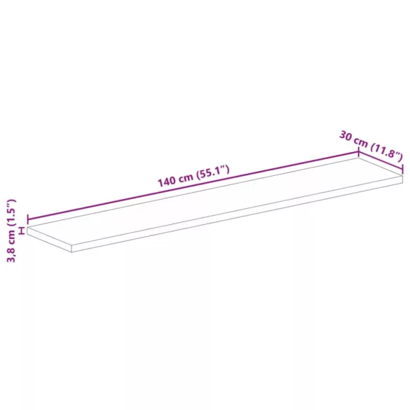 tömör akácfa téglalap alakú asztallap 140x30x3,8 cm