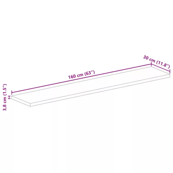 tömör akácfa téglalap alakú asztallap 160x30x3,8 cm