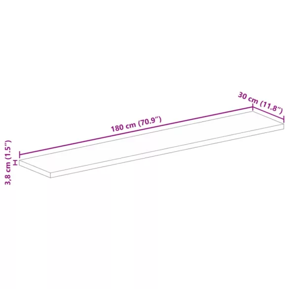 tömör akácfa téglalap alakú asztallap 180x30x3,8 cm