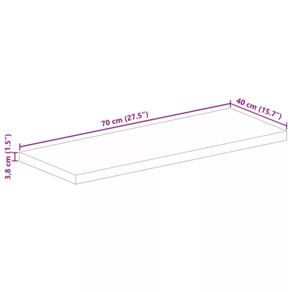 tömör akácfa téglalap alakú asztallap 70x40x3,8 cm