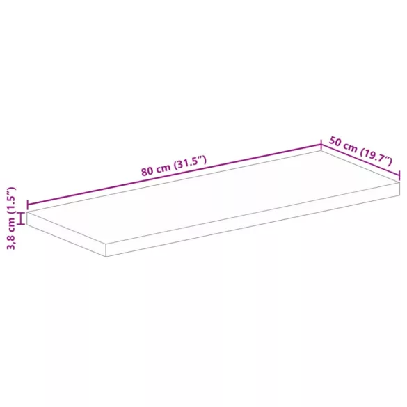 tömör akácfa téglalap alakú asztallap 80x50x3,8 cm