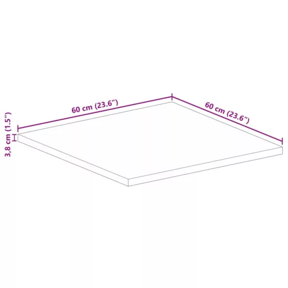tömör akácfa négyzet alakú asztallap 60x60x3,8 cm