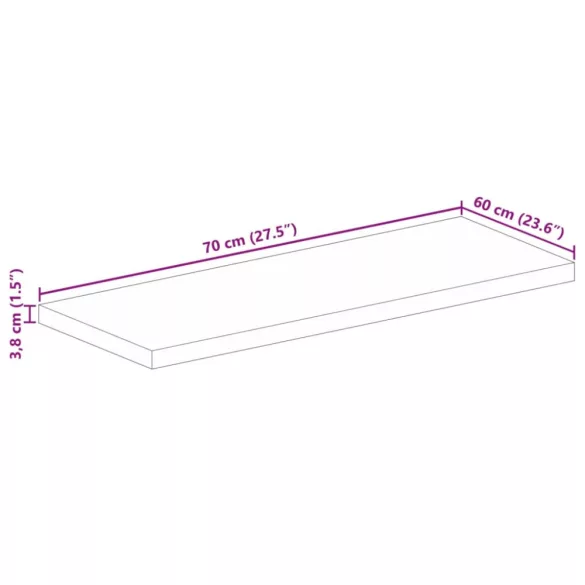 tömör akácfa téglalap alakú asztallap 70x60x3,8 cm
