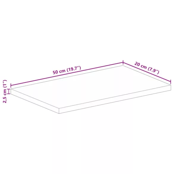 tömör újrahasznosított fa téglalap alakú asztallap 50x20x2,5 cm