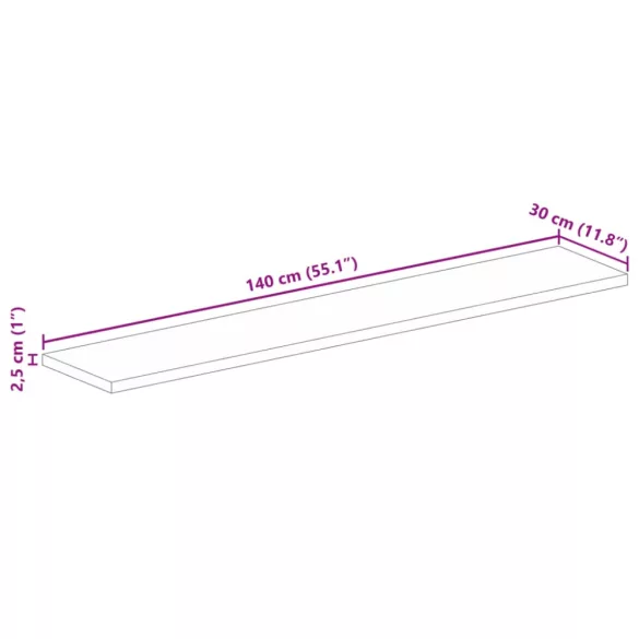 tömör újrahasznosított fa téglalap alakú asztallap 140x30x2,5cm