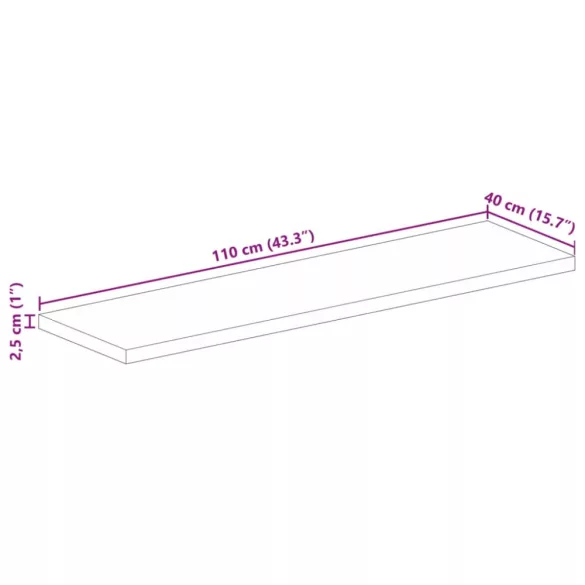 tömör újrahasznosított fa téglalap alakú asztallap 110x40x2,5cm