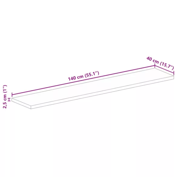 tömör újrahasznosított fa téglalap alakú asztallap 140x40x2,5cm